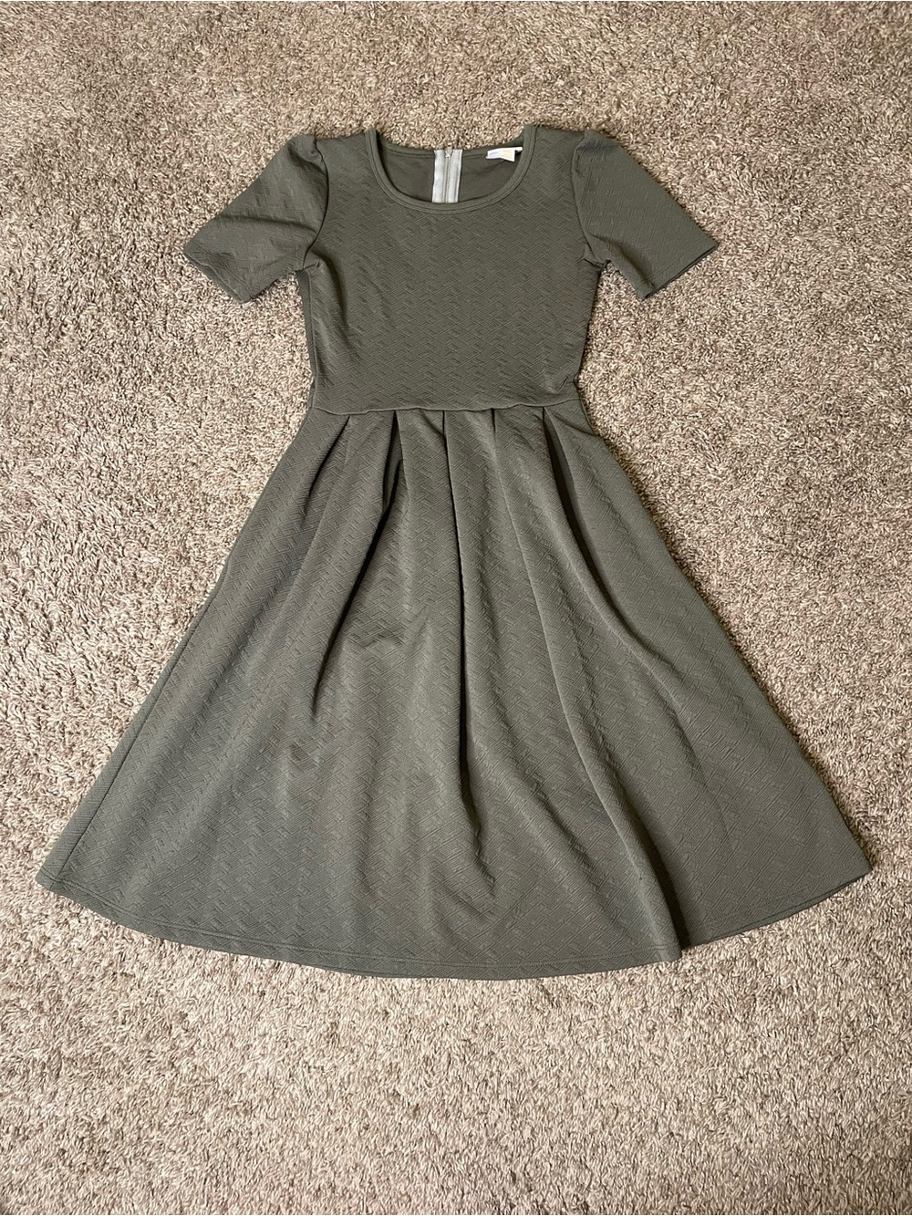 LulaRoe Amelia Olive Green Short Sleeve Fit-and-Flare Dress XXS
